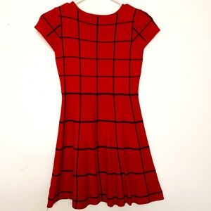 🌞 Macy’s Sequin Hearts red black stripe a-line fit & flair mini dress L